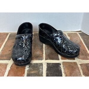 Dansko Womens Black &Blue Metallic Floral Professional Clog Size 7.5 Leather‎